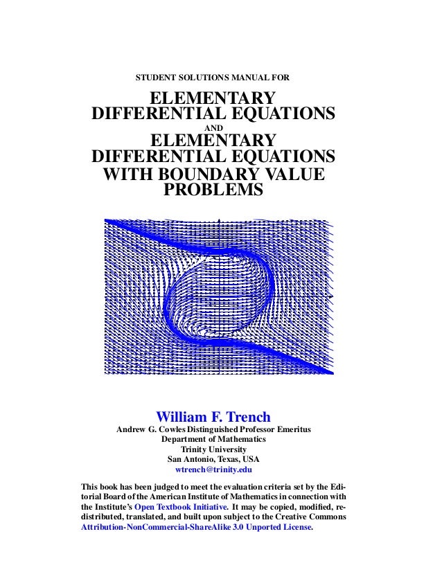 elementary differential equations solutions manual